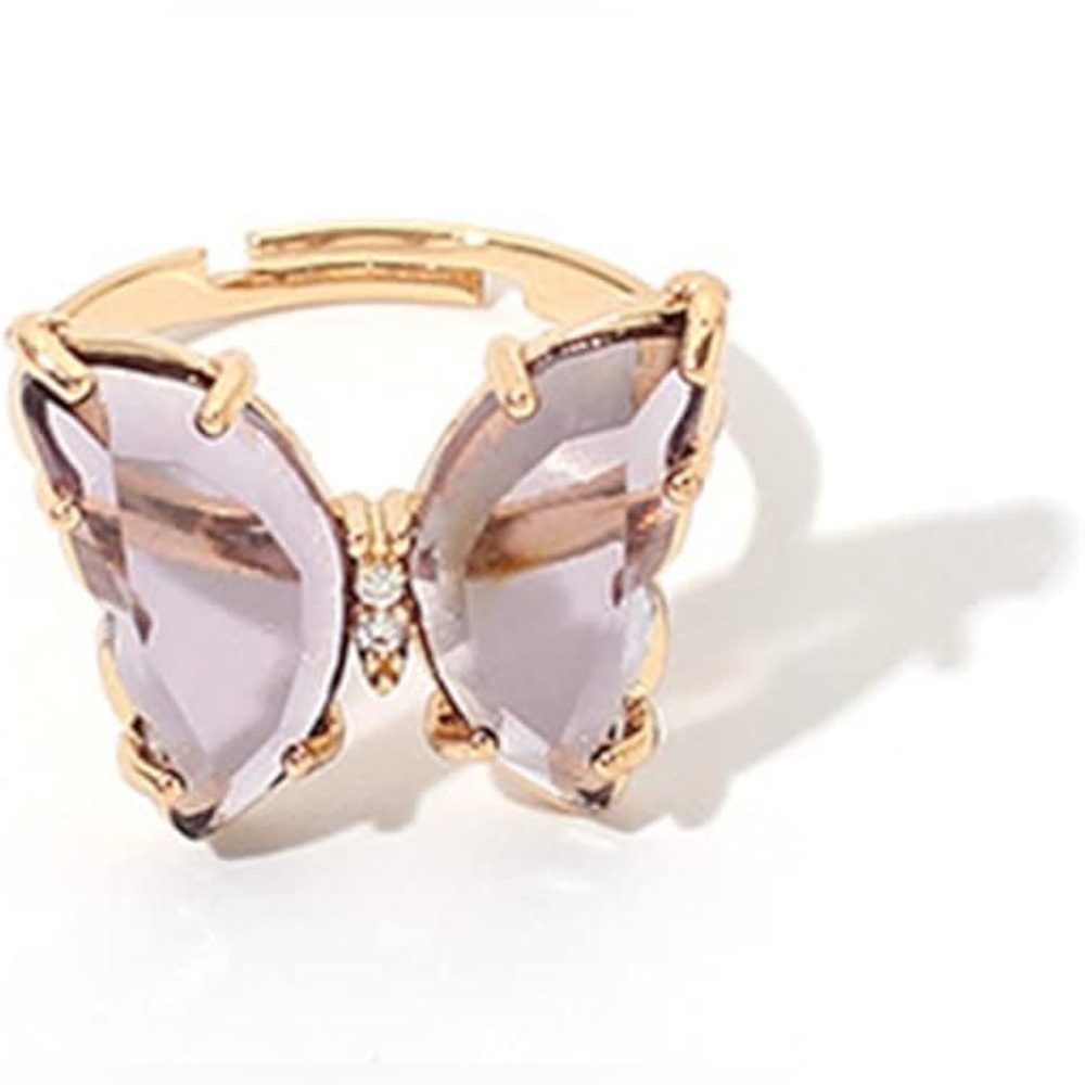 Dark Purple Butterfly Gemstone Fashion Ring Gold Adjustable
